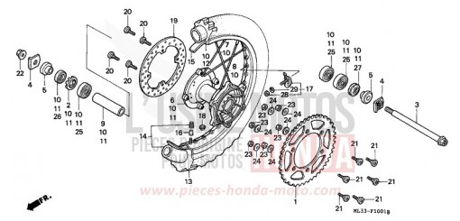 ROUE ARRIERE (CR500RN/RP/RR/RS/RT/RV) CR500RV de 1997